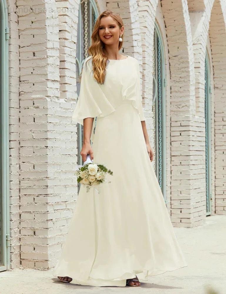 Sunnderly Bridesmaid Dress Women Long Sleeve V-Neck Chiffon Formal Wedding Party Dress SY28018 by numbersea