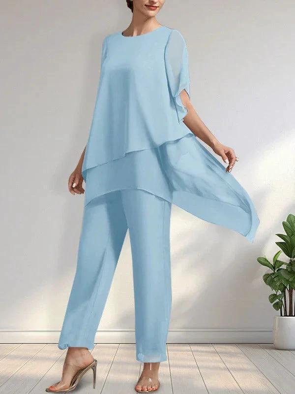 Separates Jumpsuit/Pantsuit Scoop Ankle-Length Chiffon Mother of the Bride Dress by Dreamylily