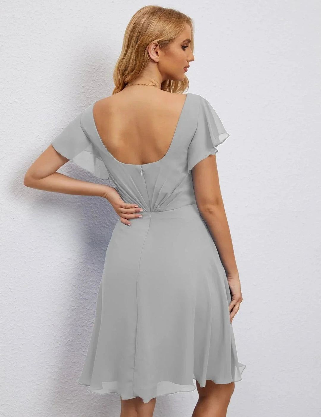 Numbersea U Back Homecoming Dress Formal Prom Dress Knee Length Short Sleeves Cocktail Party Dress 28077 by numbersea