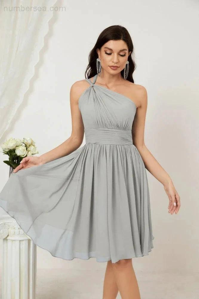 Numbersea Women Chiffon Short One Shoulder Bridesmaid Dress Formal Dresses for Party Homecoming 2804 by numbersea