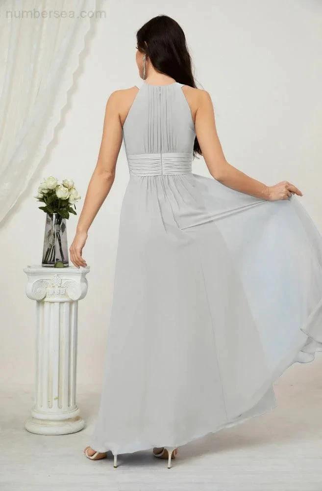 Numbersea Formal Party Gown Dress Chiffon Halter Long Sleeveless Bridesmaid Dresses 2802 by numbersea