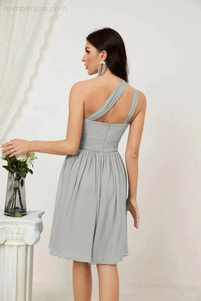 Numbersea Women Chiffon Short One Shoulder Bridesmaid Dress Formal Dresses for Party Homecoming 2804 by numbersea