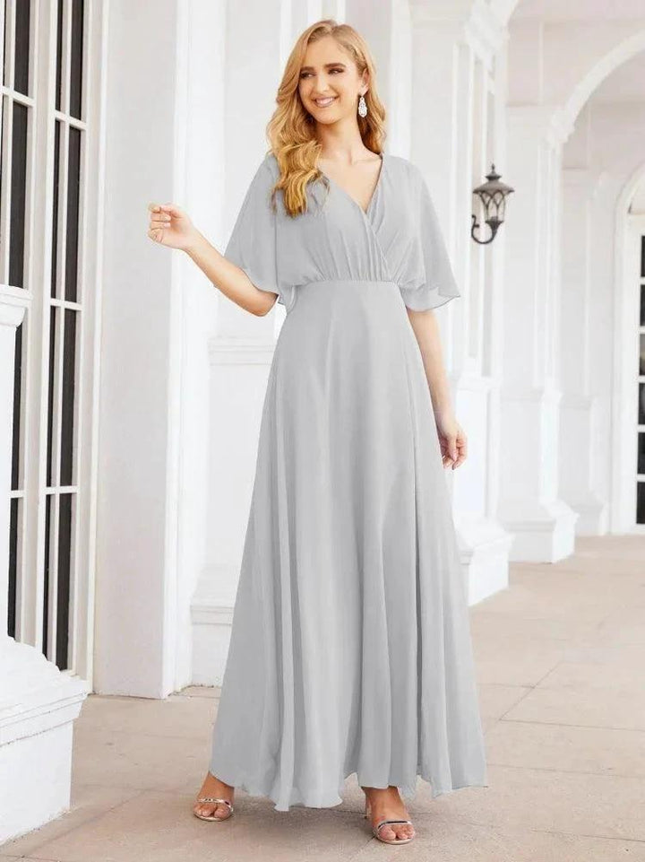Numbersea V-Neck Bridesmaid Dress Chiffon Long Open Back Formal Dresses for Women Party Evening 28067 by numbersea