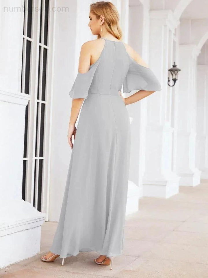 Numbersea Cold Shoulder Bridesmaid Dresses A-Line Long Formal Evening Gowns 28074 by numbersea