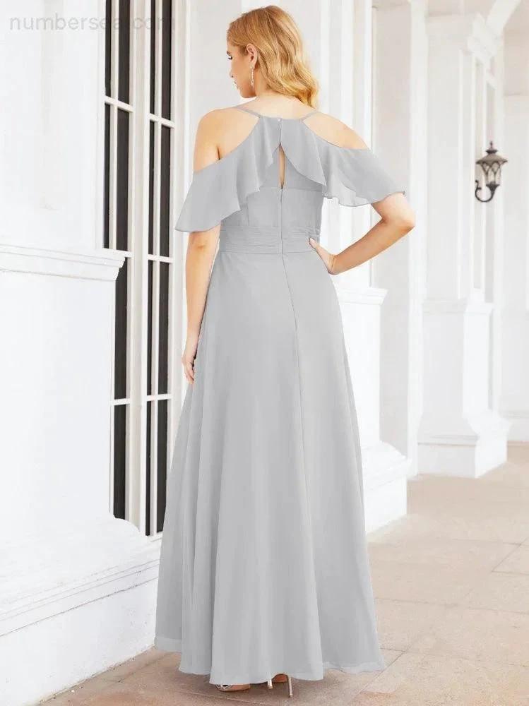 Numbersea Cold Shoulder Long Bridesmaid Dresses Side Slit Formal Prom Gowns Party Wedding 28070 by numbersea
