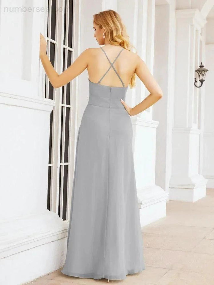 Numbersea Halter Bridesmaid Dresses with Pockets Sleeveless Formal Evening Party Prom Gowns 28055 by numbersea