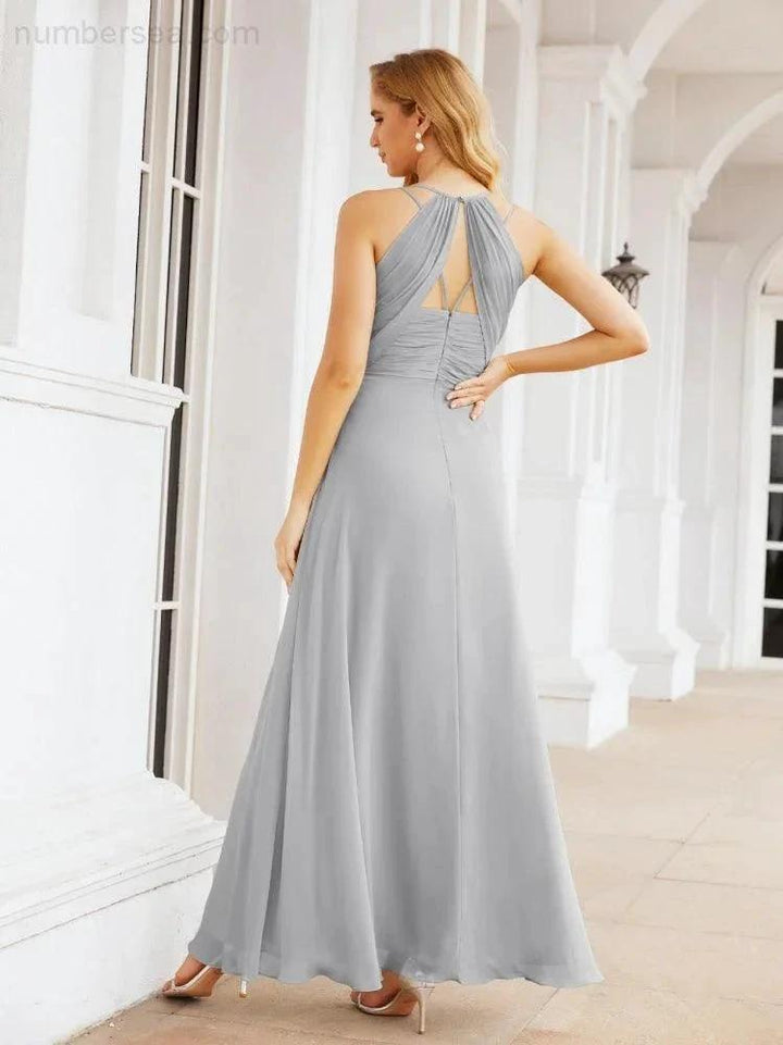 Numbersea Double Spaghetti Straps Bridesmaid Dresses for Women Long Formal Party Dress Side Split 28051 by numbersea