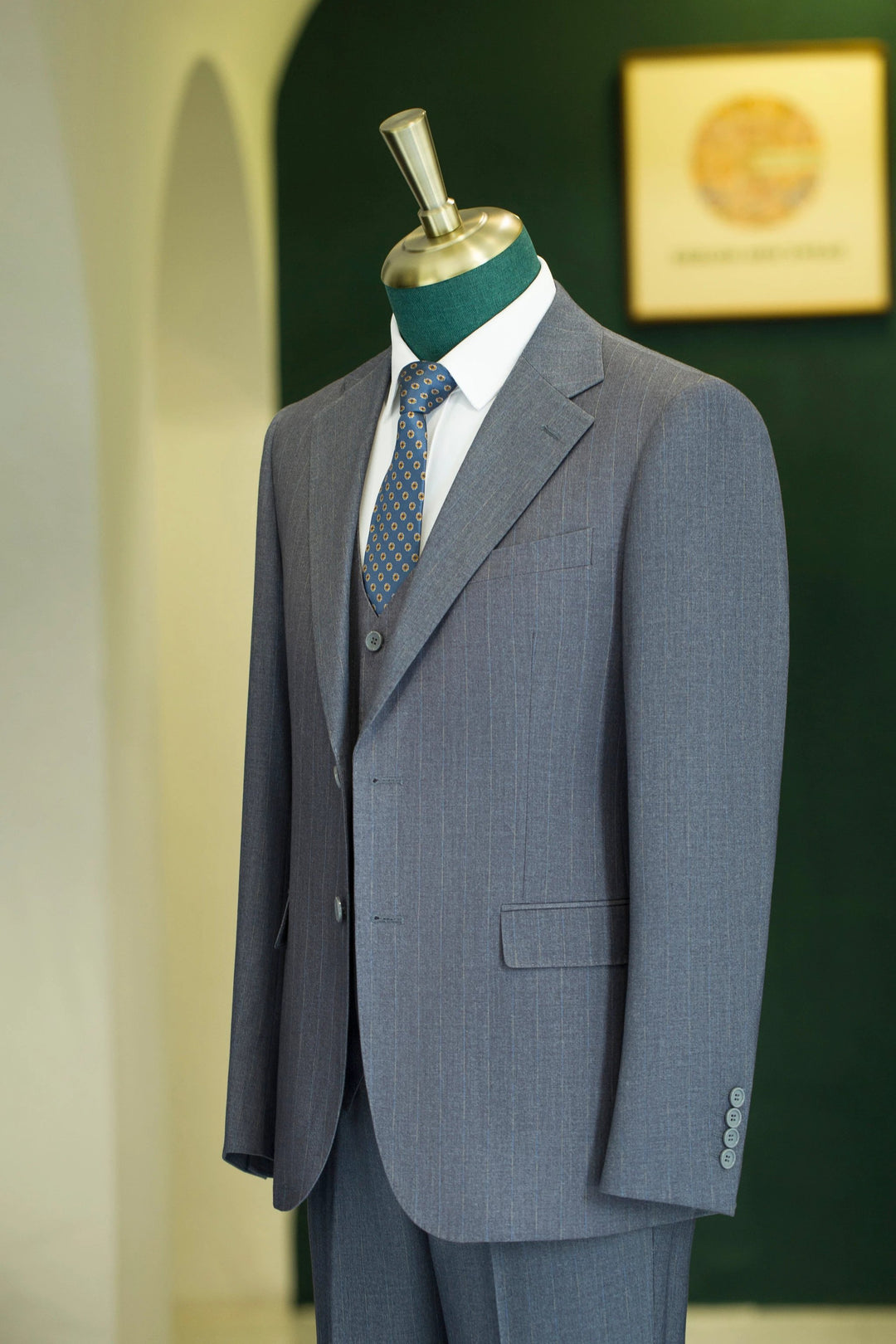 Three-Piece Subtle Pinstripe Grey Wool Suit | Tailored Formal Groom &amp; Business Suit by 男装