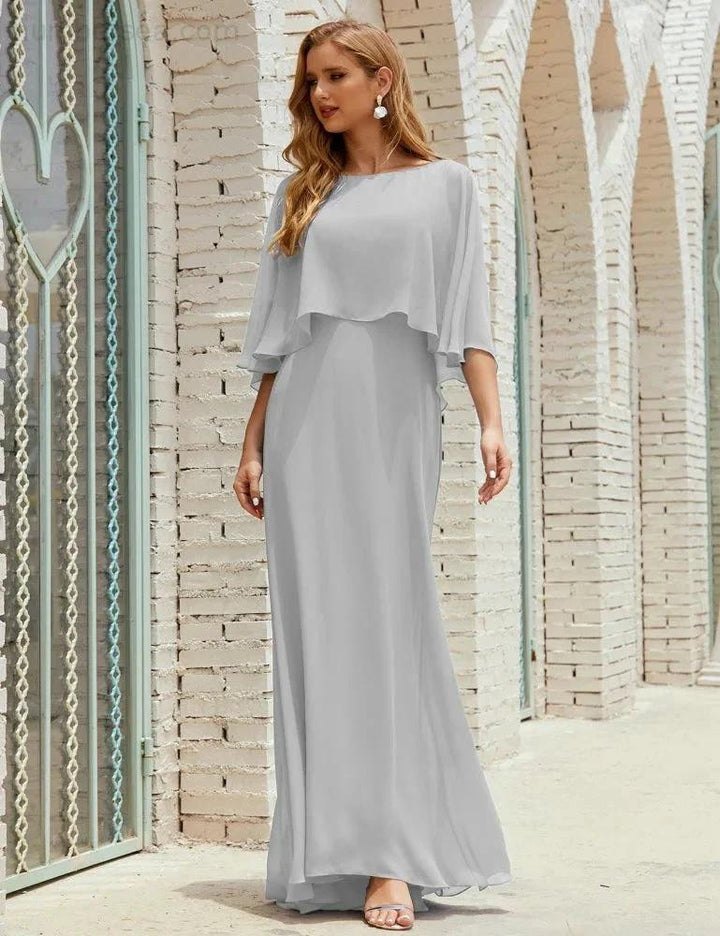 Sunnderly Bridesmaid Dress Women Long Sleeve V-Neck Chiffon Formal Wedding Party Dress SY28018 by numbersea