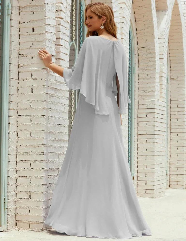 Sunnderly Bridesmaid Dress Women Long Sleeve V-Neck Chiffon Formal Wedding Party Dress SY28018 by numbersea