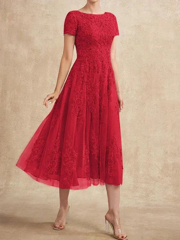 A-line Scoop Tea-Length Tulle Lace Mother of the Bride Dress by Dreamylily