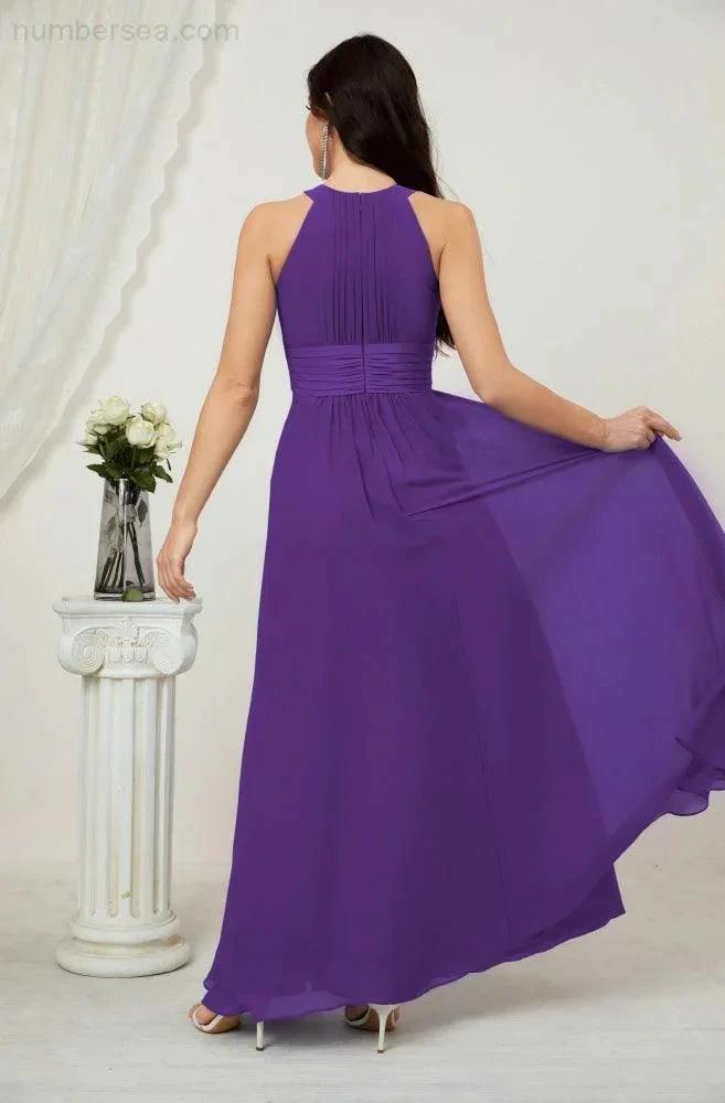 Numbersea Formal Party Gown Dress Chiffon Halter Long Sleeveless Bridesmaid Dresses 2802 by numbersea