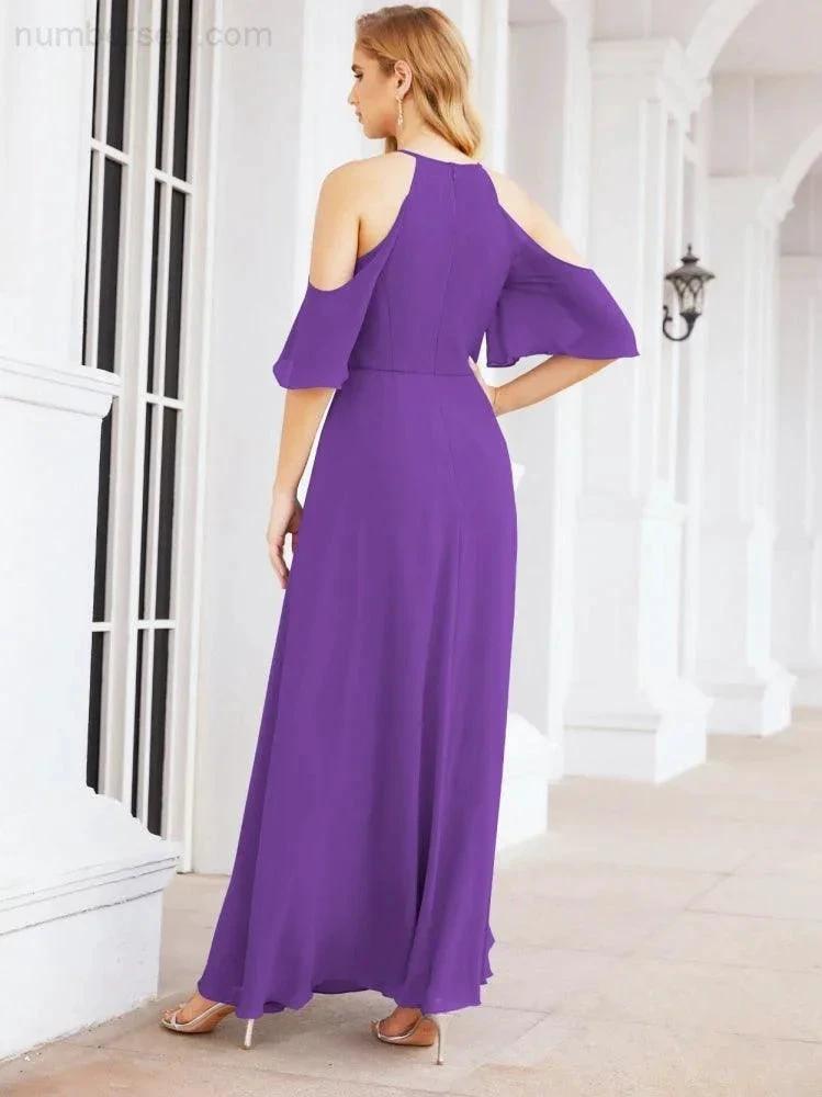 Numbersea Cold Shoulder Bridesmaid Dresses A-Line Long Formal Evening Gowns 28074 by numbersea