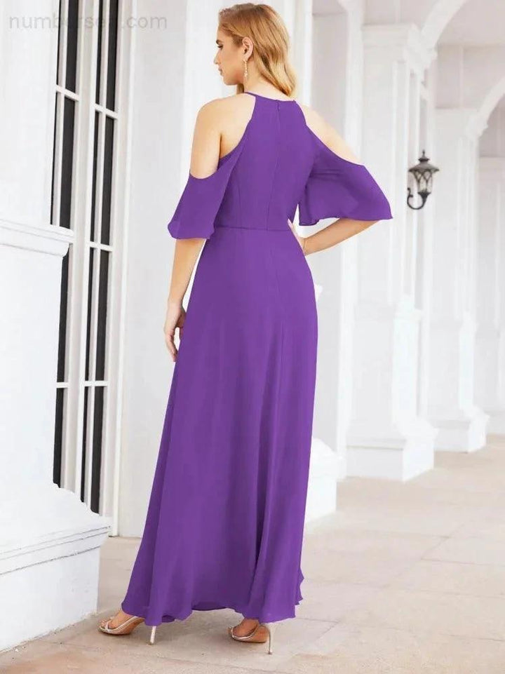Numbersea Cold Shoulder Bridesmaid Dresses A-Line Long Formal Evening Gowns 28074 by numbersea