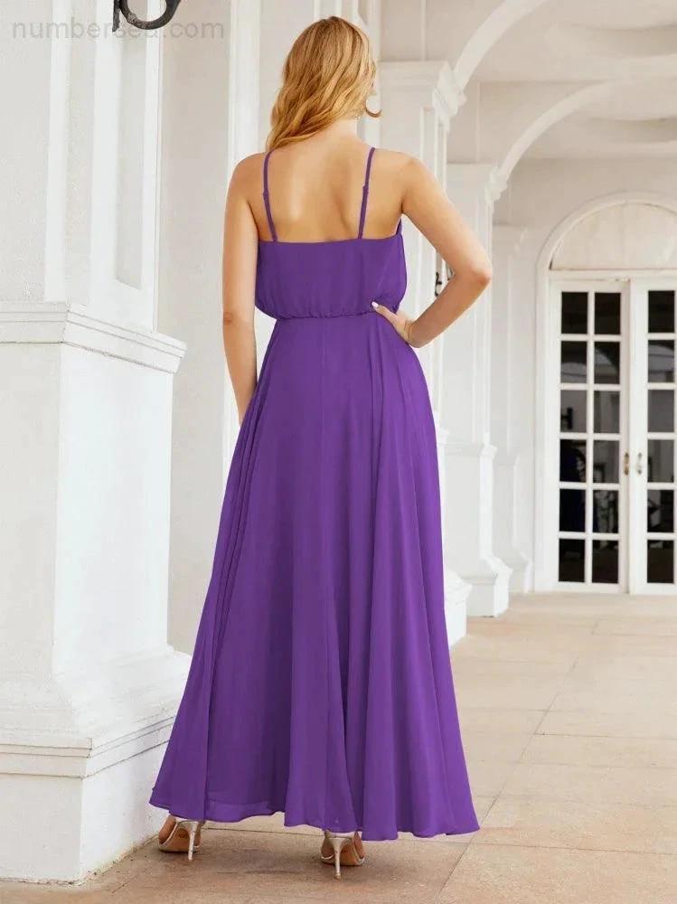 Numbersea Halter Long Bridesmaid Dresses Formal A line Juniors Dress 28029 by numbersea