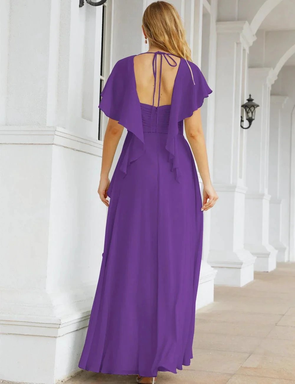 Numbersea Chiffon Bridesmaid Dresses Long Formal Evening Prom Mother of The Bride Dress with Flutter Sleeve SEA28040 by numbersea