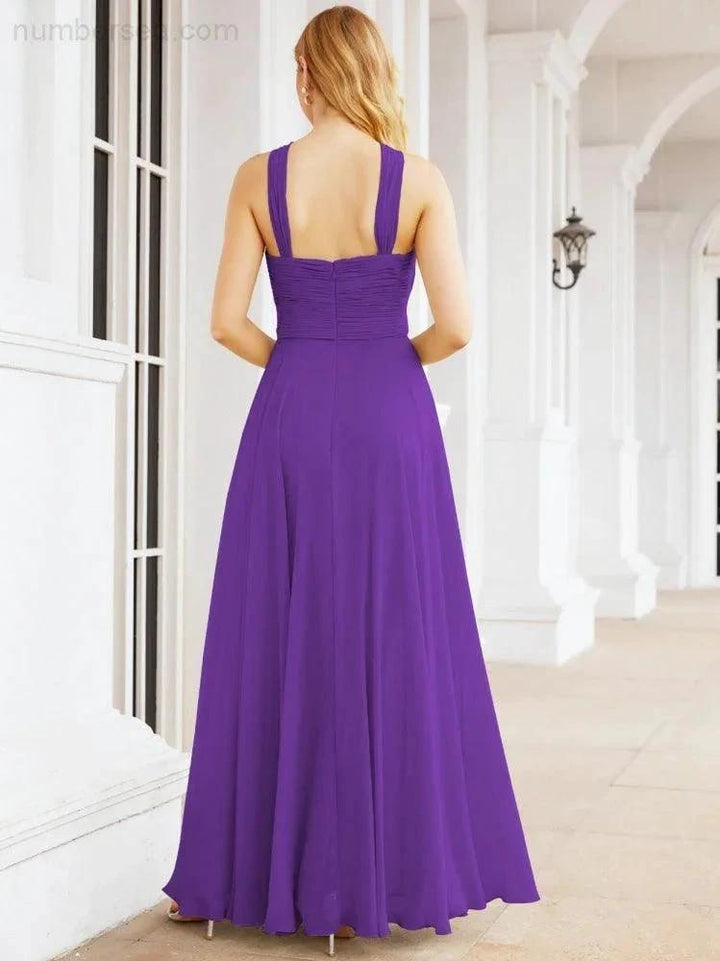 Numbersea Crisscross Halter Bridesmaid Dresses for Party Wedding Evening Prom Maxi Ball Gowns 28053 by numbersea