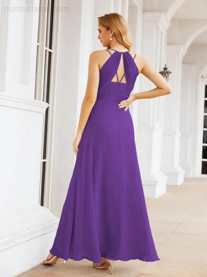 Numbersea Double Spaghetti Straps Bridesmaid Dresses for Women Long Formal Party Dress Side Split 28051 by numbersea