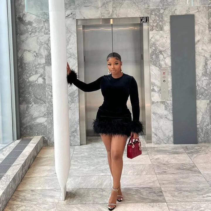 Sexy Black Homecoming Dress with Long Sleeves Black Party Dress Y2515 by simplepromdress