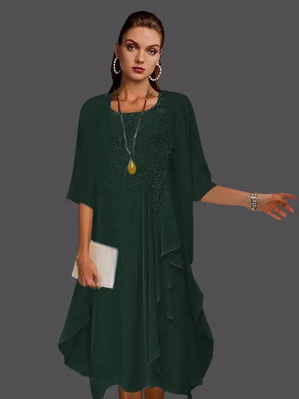Two Piece A-Line Chiffon Lace Sleeveless Jacket Dresses with Pleats Appliques by Dreamylily
