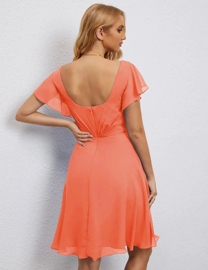 Numbersea U Back Homecoming Dress Formal Prom Dress Knee Length Short Sleeves Cocktail Party Dress 28077 by numbersea