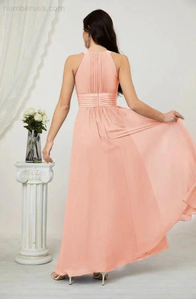 Numbersea Formal Party Gown Dress Chiffon Halter Long Sleeveless Bridesmaid Dresses 2802 by numbersea