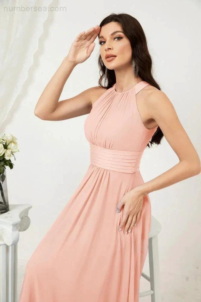 Numbersea Formal Party Gown Dress Chiffon Halter Long Sleeveless Bridesmaid Dresses 2802 by numbersea