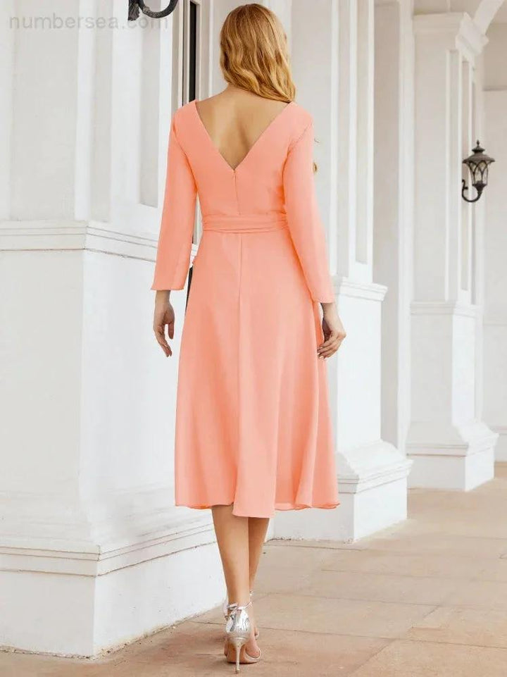 Bridesmaid Dress V-Back Waist Belt Mother of the Bride Wedding Guest SY28031 by numbersea