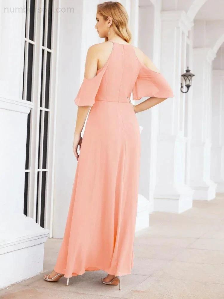 Numbersea Cold Shoulder Bridesmaid Dresses A-Line Long Formal Evening Gowns 28074 by numbersea