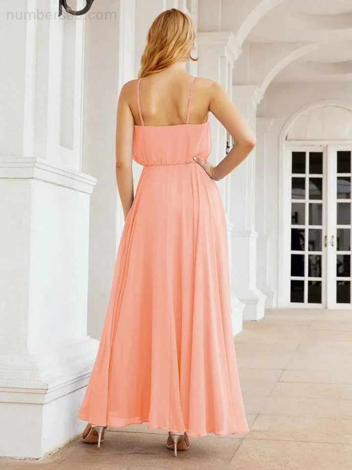 Numbersea Halter Long Bridesmaid Dresses Formal A line Juniors Dress 28029 by numbersea
