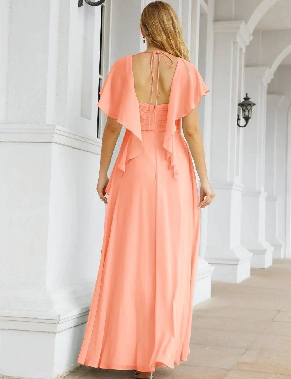 Numbersea Chiffon Bridesmaid Dresses Long Formal Evening Prom Mother of The Bride Dress with Flutter Sleeve SEA28040 by numbersea