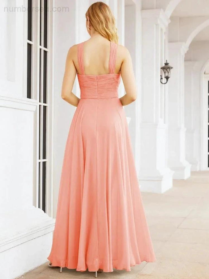 Numbersea Crisscross Halter Bridesmaid Dresses for Party Wedding Evening Prom Maxi Ball Gowns 28053 by numbersea