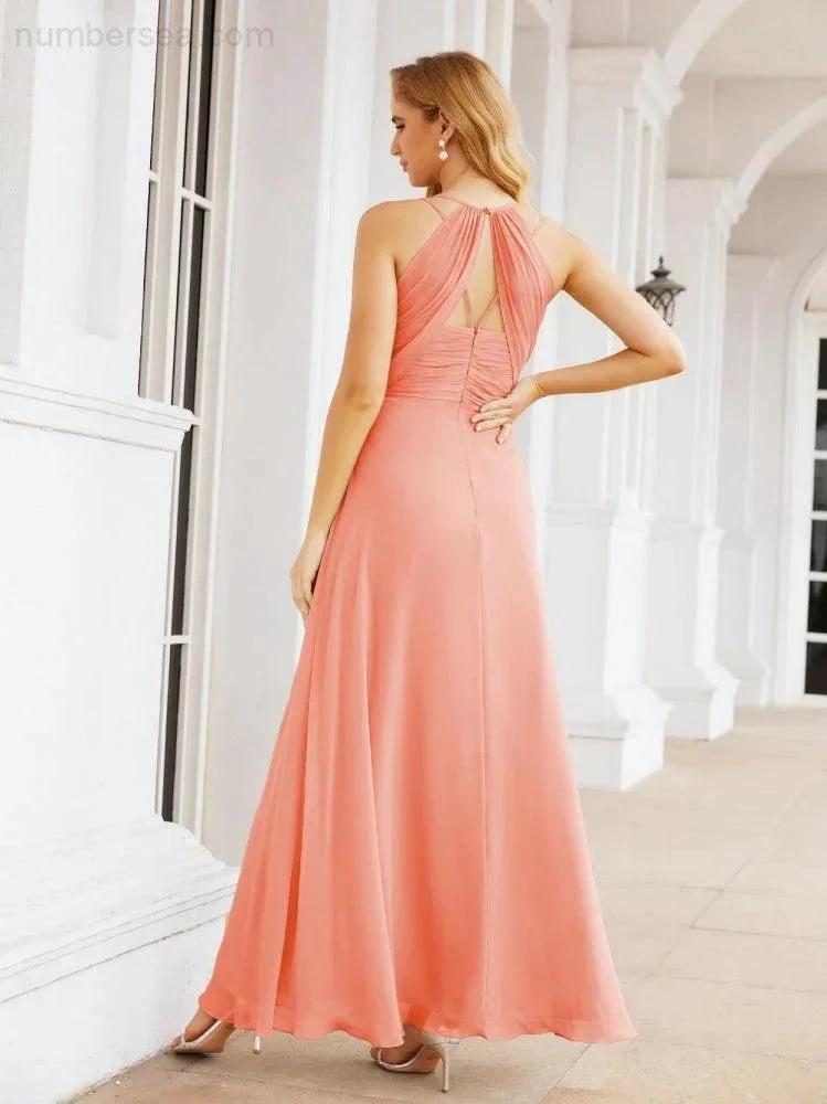 Numbersea Double Spaghetti Straps Bridesmaid Dresses for Women Long Formal Party Dress Side Split 28051 by numbersea