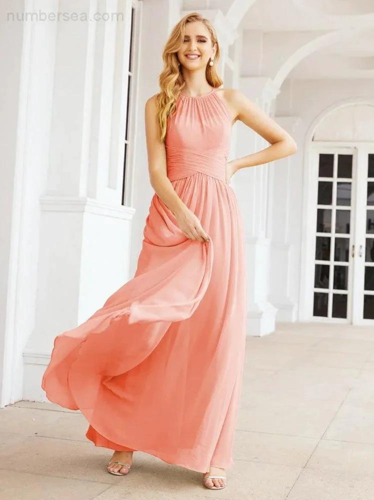 Numbersea Sleeveless Bridesmaid Dresses Long Prom Gown Zipper with Keyhole Back 28056 by numbersea