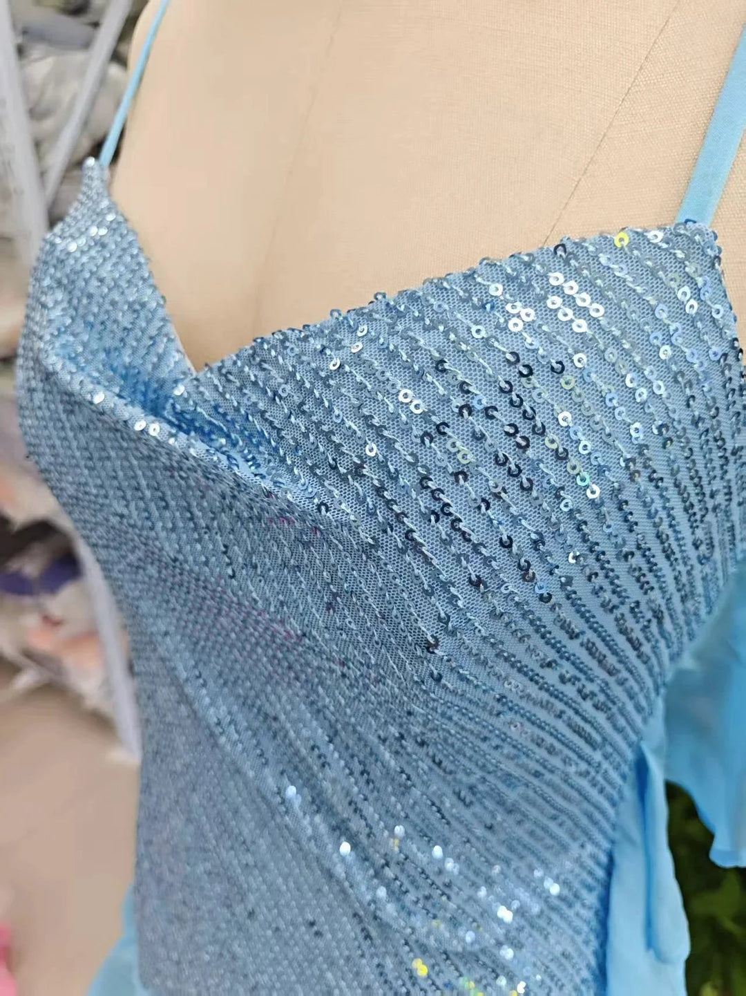 Beautiful Blue Straps Sequins Chiffon Ruffles Cocktail Dress Homecoming Dress Y8253 by simplepromdress