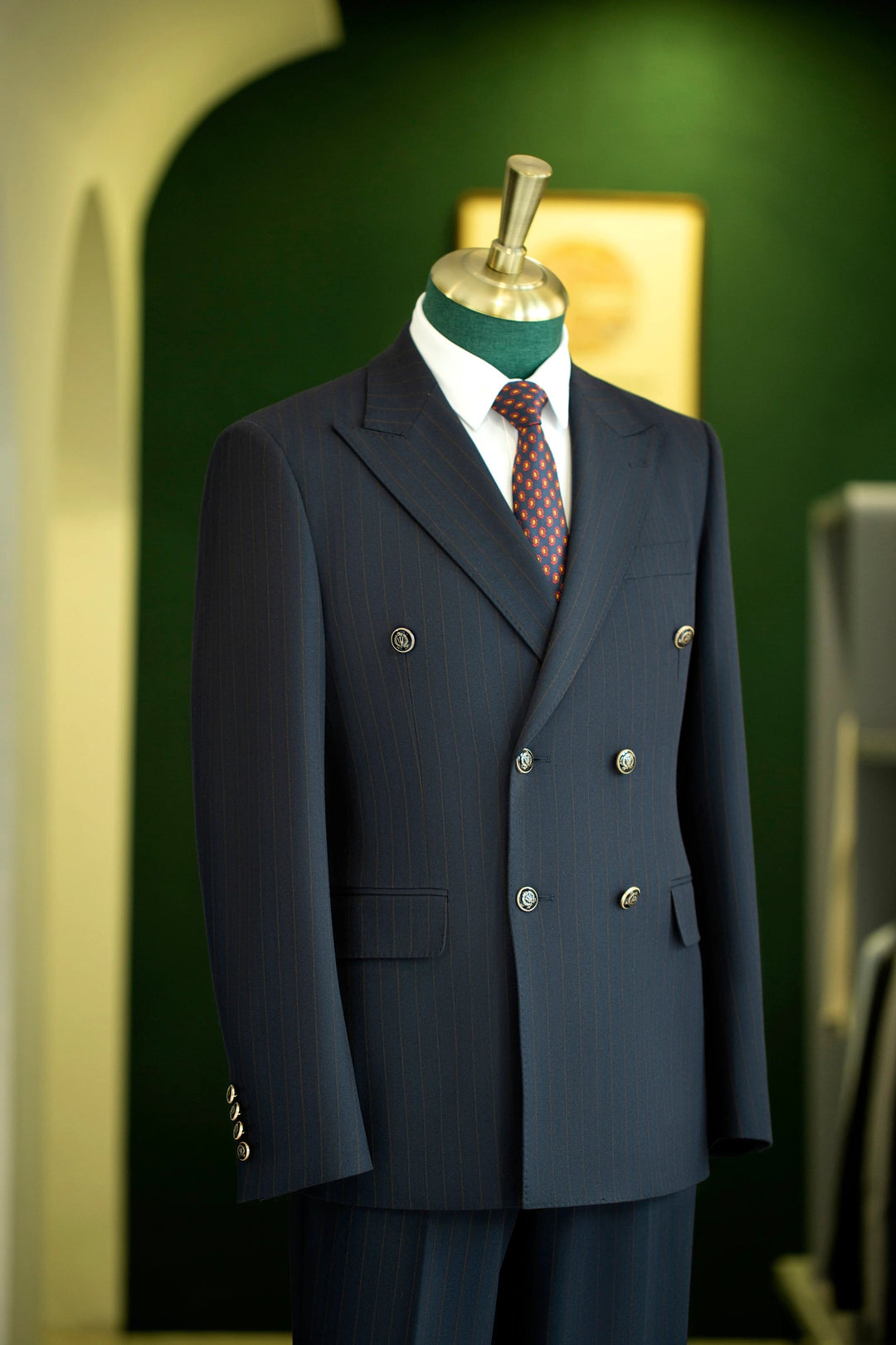 Double-Breasted Navy Pinstripe Wool Suit | Tailored Formal Groom &amp; Business Suit by 男装