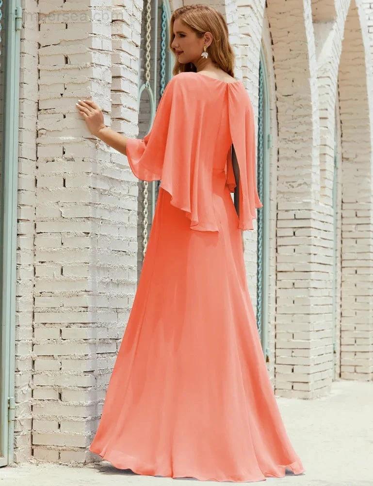 Sunnderly Bridesmaid Dress Women Long Sleeve V-Neck Chiffon Formal Wedding Party Dress SY28018 by numbersea