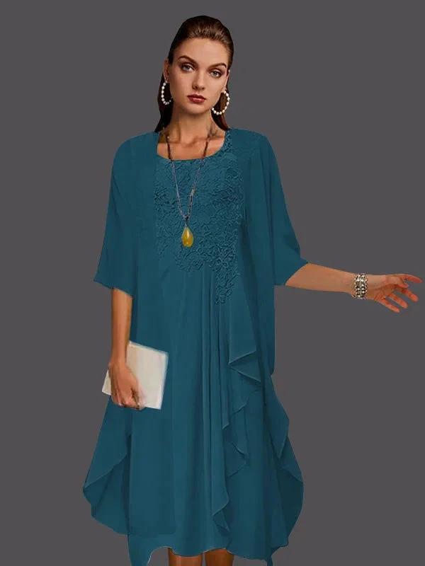Two Piece A-Line Chiffon Lace Sleeveless Jacket Dresses with Pleats Appliques by Dreamylily