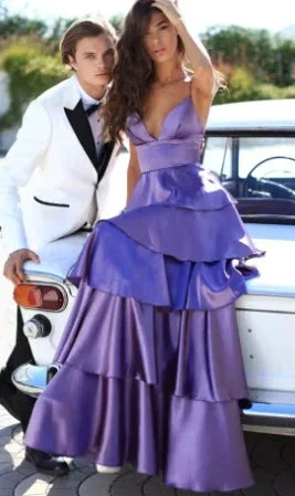 Elegant A-line Spaghetti Straps Satin Tiered Evening Dress Y728 by simplepromdress
