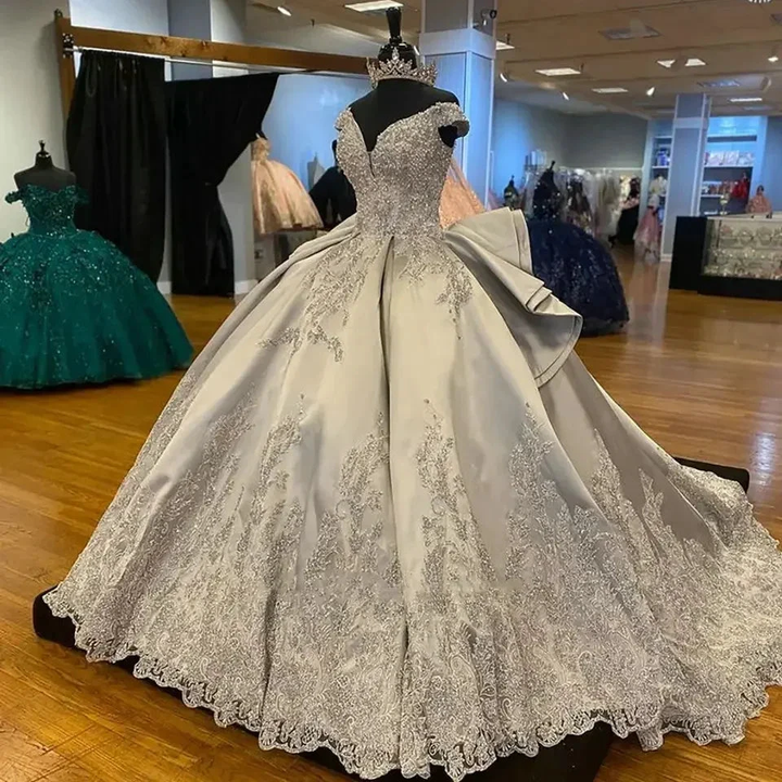 Luxurious Off The Shoulder Silver Quinceanera Dress,Silver Ball Gown Y1157 by simplepromdress