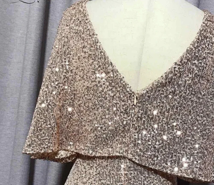 Mermaid Short Sleeves Sexy V Neck Evening Dress, Elegant Glitter Bat Sleeves Formal Party Dress Y1390 by simplepromdress
