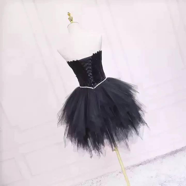 Black Tulle Short Homecoming Dress Strapless Homecoming Dress s38 by simplepromdress