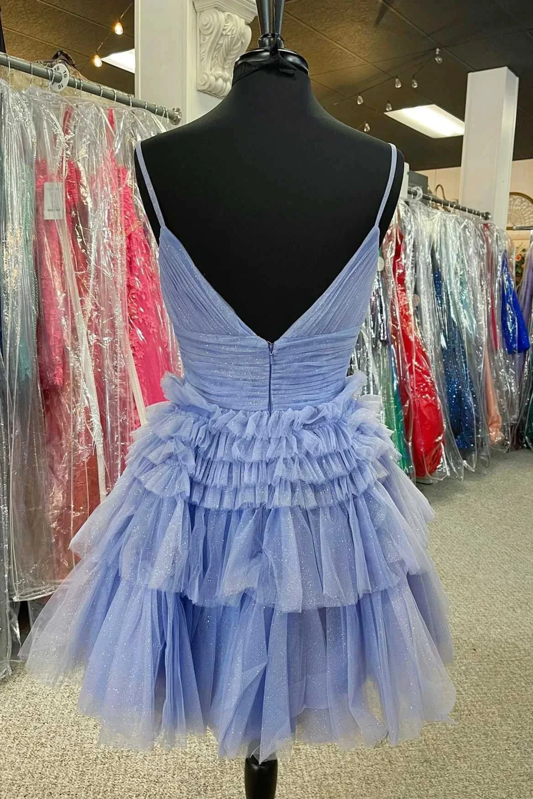 Multi-Tiered V-Neck Backless A-Line Short Party Dress A-line Homecoming Dress Y2350 by simplepromdress