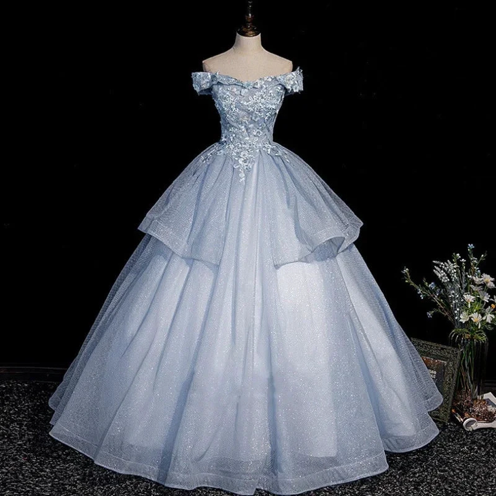 Blue tulle lace long ball gown dress formal dresses Y4208 by simplepromdress