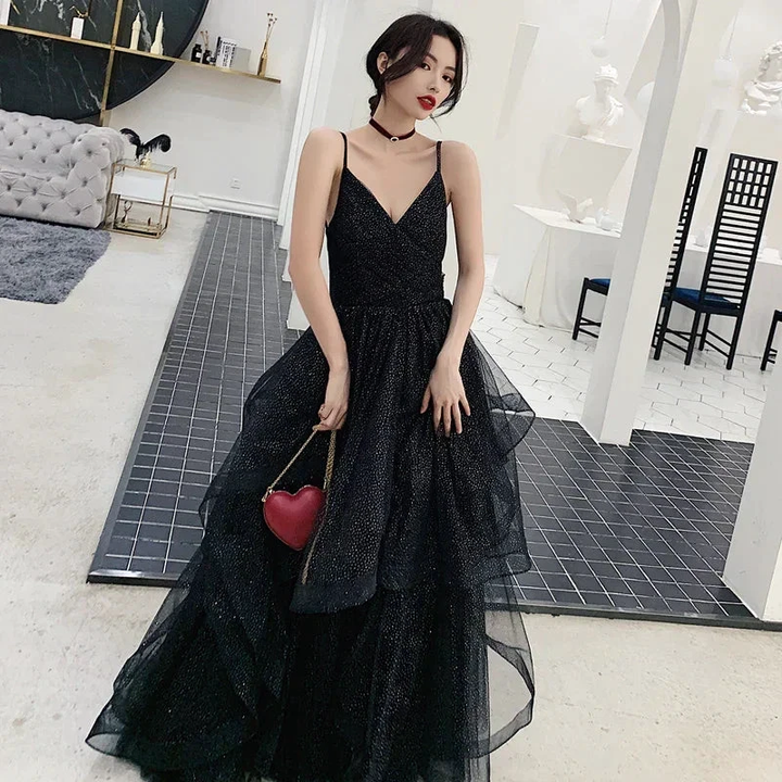 Black tulle sequins prom dress evening dress Y1021 by simplepromdress