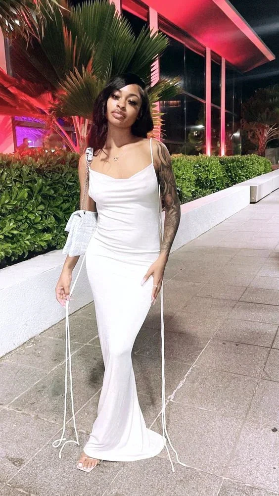 Women Spaghetti Strap Backless Bodycon Dress,White Evening Dress Y1947 by simplepromdress