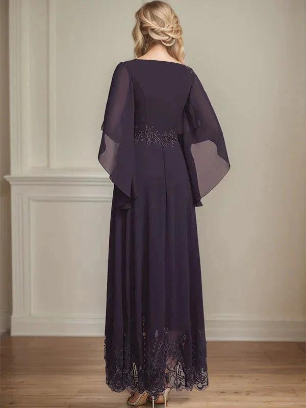 A-line Scoop Illusion Ankle-Length Lace Chiffon Mother of the Bride Dress With Sequins by Dreamylily