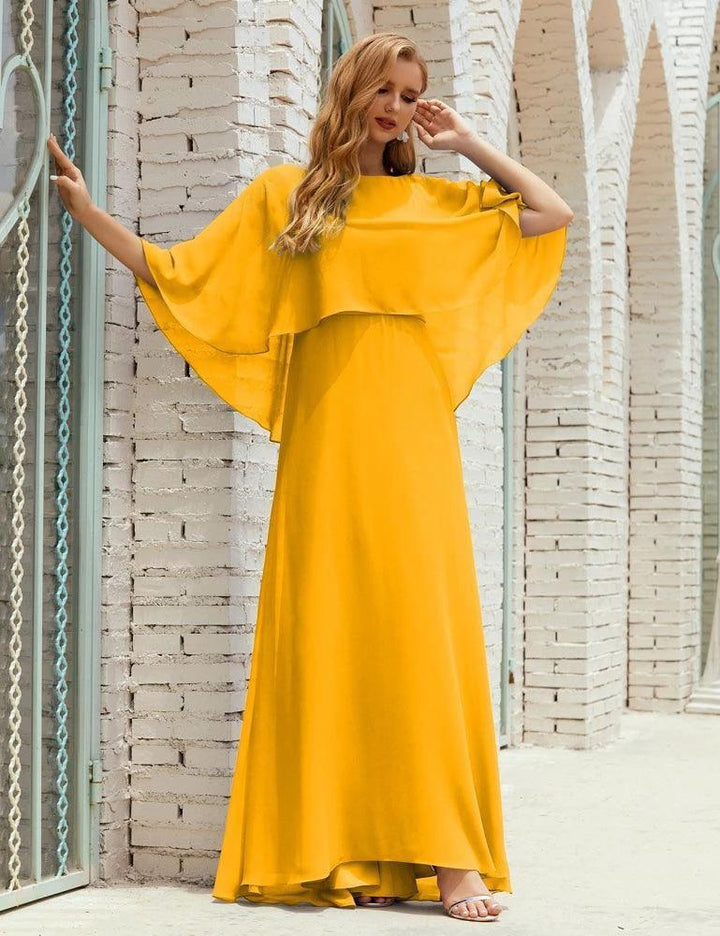 Sunnderly Bridesmaid Dress Women Long Sleeve V-Neck Chiffon Formal Wedding Party Dress SY28018 by numbersea