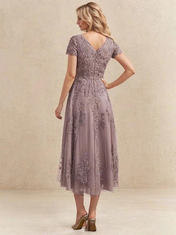 A-line Scoop Tea-Length Tulle Lace Mother of the Bride Dress by Dreamylily