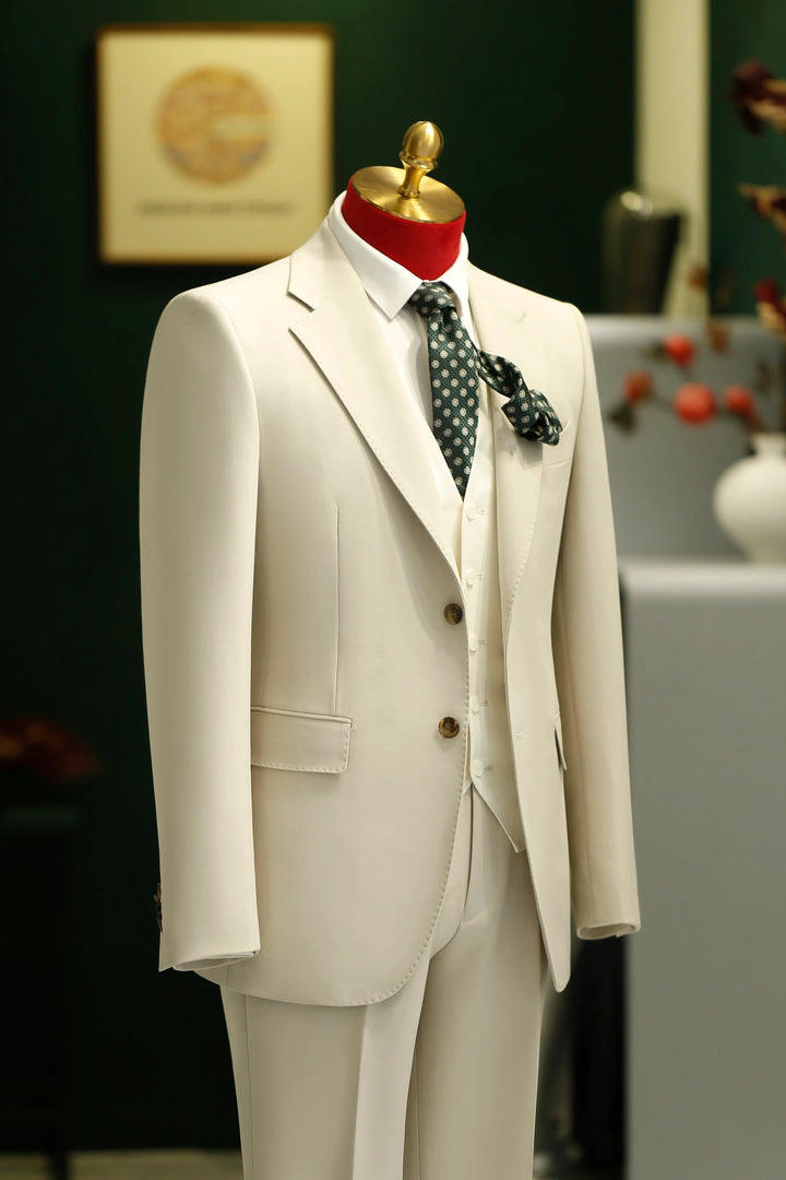 Three-Piece Cream Wool Suit | Tailored Formal Groom &amp; Summer Wedding Suit by 男装